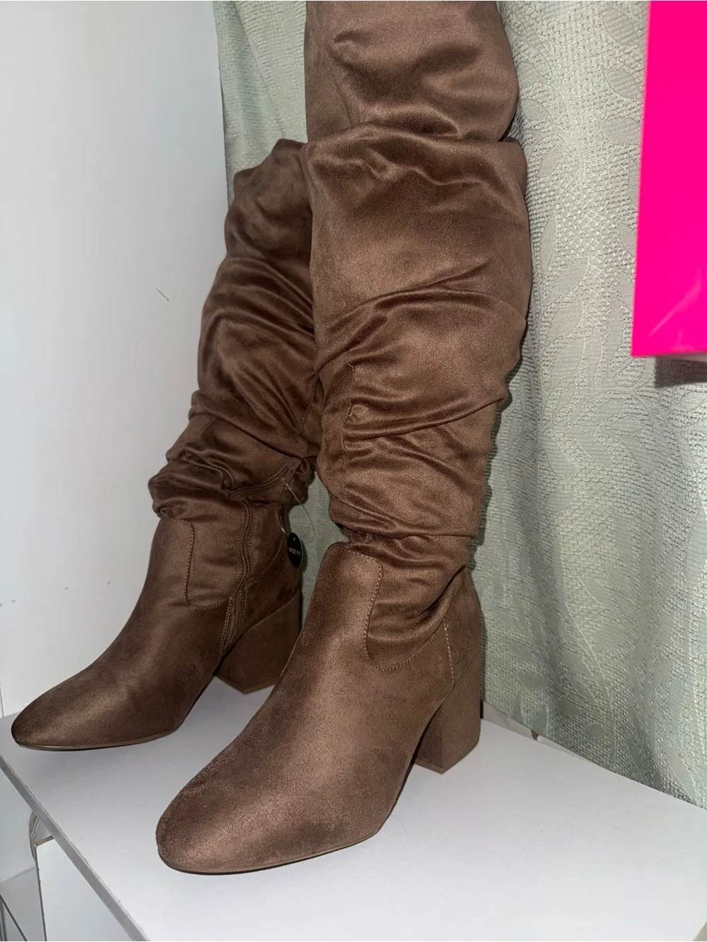 Women's Brown Slouchy Mid-Calf Block Heel Boots